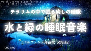 【睡眠用BGM・水の音 睡眠・自然音 睡眠】緑と自然に囲まれたテラリウムハウスでぐっすり眠る 睡眠音楽  528Hz 本物  睡眠導入  ヒーリングミュージック  ONS0203 [upl. by Nnaer]