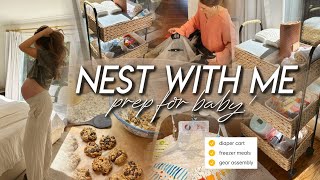 NEST WITH ME  making a bedside diaper cart freezer meals lactation snacks amp assembling baby gear [upl. by Farly]