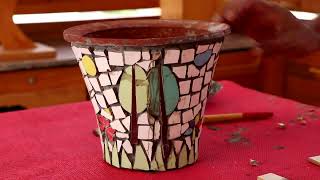 DIY Mosaic Flower Pot Making  Ceramic Tiles mosaic flower pot [upl. by Hazem]