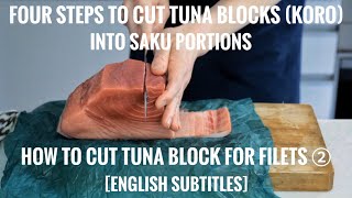 How to cut tuna block for filets ② English subtitles [upl. by Llerod]