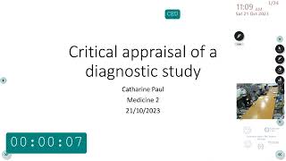 CRITICAL APPRAISAL OF A DIAGNOSTIC STUDY DRCATHARINE PAUL [upl. by Llezom475]