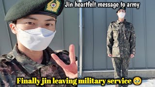 Finally Jin leaving military service 🥹  Jin heartfelt message to army [upl. by Akissej965]