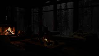 Cozy Cabin Ambience with Gentle Night Rain 💧 Rain amp Fireplace Sounds for Relax Study amp Work 📕 [upl. by Akirrehs]