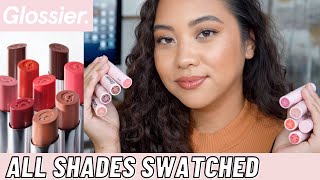 NEW GLOSSIER ULTRALIP  FULL COLLECTION SWATCHESTRY ON  REVIEW [upl. by Maible]