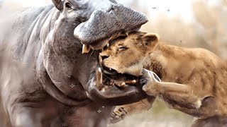 Lion vs hippo  hippo crushes lions head [upl. by Barolet]