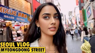 SEOUL VLOG Local Korean glutenfree food Exploring the famous MYEONGDONG Street Sakshma Srivastav [upl. by Denman80]