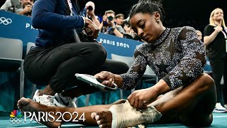 Simone Biles fights through calf pain to push US into lead at Paris qualifications  NBC Sports [upl. by Rambert162]