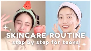 Skincare routine for 1018 year olds 🤍 step by step 🤍 [upl. by Ajed]