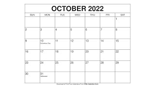 Printable October 2022 Calendar Templates with Holidays  Wiki Calendar [upl. by Ettelrahc64]