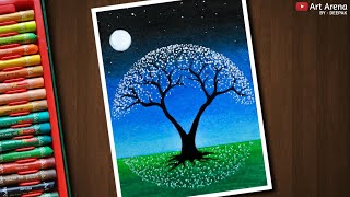 Easy Drawing for Beginners with Oil Pastels  Magical Tree Drawing  Step by Step [upl. by Nnaed744]