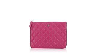 Chanel Lambskin Medium O Case Pouch Dark Pink [upl. by Pinchas]