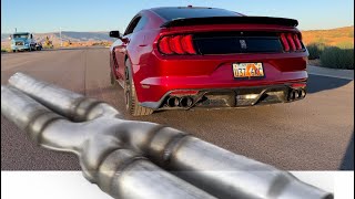 Shelby GT350 resonator delete mbrp active exhaust stock mufflers [upl. by Held]