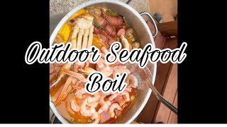 Seafood Boil  Shrimp and Crab legs  Outdoor Seafood Boil [upl. by Gilroy]