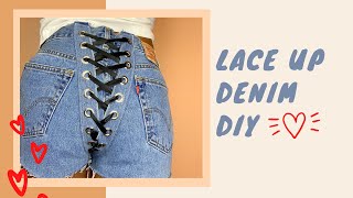 Samaria Leah inspired lace up jeans DIY Quarantine Crafts Look for less Beginner friendly [upl. by Emilie404]