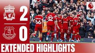 EXTENDED HIGHLIGHTS Liverpool 20 Everton  Salah double secures derby win [upl. by Rowney120]