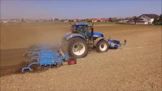 DJI Préparation des terres a maïs 2018  New Holland t7050 vibroculteur Lemken [upl. by Afesoj]