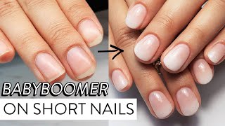 Easy Baby Boomer on Short Natural Nails Using Gels amp Pigments [upl. by Akimed]