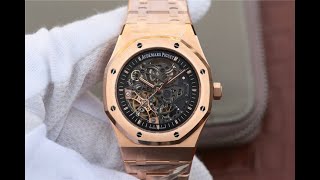 Royal Oak 15407OR Double Balance Wheel Openworked Rose Gold Black Skeleton Dial Luxury Watch Review [upl. by Omrellug]