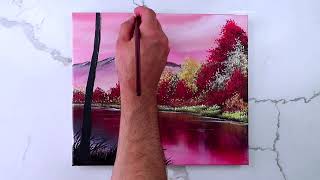 5 easy steps in creating a beautiful pink Misty Mountain Landscapes  Acrylics [upl. by Acilegna]