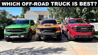 2022 Ford Raptor Vs Ram TRX Vs GMC Sierra AT4X Which Truck Is The Objective Winner [upl. by Tongue477]