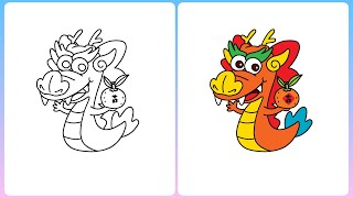 How to draw a Chinese zodiac dragon  Easy stepbystep drawing  Little Champs Art [upl. by Angelica639]