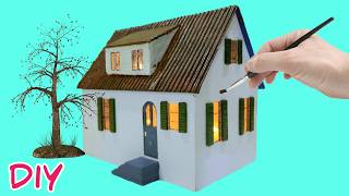 How to Make Village House With Cardboard  DIY Village House  Cardboard House Making [upl. by Arahd]