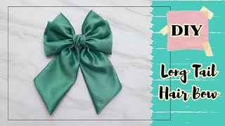 Easy Hair Bow Making at Home  Long Tail Hair Bow Tutorial  How to Make Satin Hair Bow [upl. by Melony399]