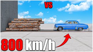 BeamNG Drive v032  1951 Hudson Hornet VS Logs at 800 kmh Can the Dummy Survive  car torture [upl. by Maitilde857]