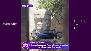 Tesla aplastado por cabeza Olmeca se viraliza en redes es obra de arte [upl. by Euseibbob697]