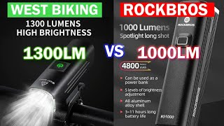 Review West Biking Lampu Depan Sepeda 1300 LM vs Rockbros R3 1000 Lumen [upl. by Yruam520]