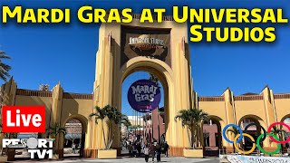 🔴Live Mardi Gras at Universal Studios  Tribute Store Parade amp More  Universal Orlando  2724 [upl. by Kask]