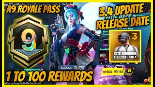 34 UPDATE RELEASE DATE  A9 ROYAL PASS IS HERE  1 TO 100 REWARDS [upl. by Weinhardt]