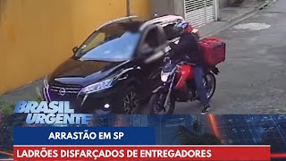 Ladrões disfarçados de entregadores fazem arrastão na porta de igreja em SP  Brasil Urgente [upl. by Ahseal]