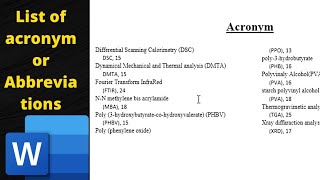 how to insert or generate list of abbreviations or acronyms in microsoft word [upl. by Ennaul655]