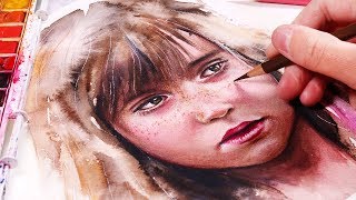 How to Paint Portraits with WATERCOLORS  COLORED PENCILS [upl. by Zacherie11]