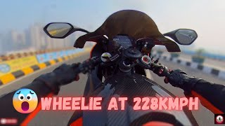 Broke my personal Wheelie Record  S1000RR on one wheel at 228KMPH bmws1000rr thebikerdoc [upl. by Dnaletak]