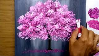 How to Paint Cherry Blossom  Technique with Cotton Swab  Acrylic Painting to train [upl. by Tull]