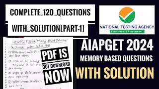 AIAPGET 2024 MEMORY BASED QUESTION PAPER WITH SOLUTION PART1 [upl. by Assilana]