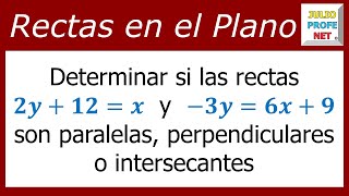 DETERMINAR SI DOS RECTAS SON PARALELAS PERPENDICULARES O INTERSECANTES [upl. by Doyle815]