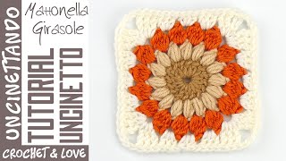 Come Fare una Mattonella Girasole allUncinetto sottotitoli in inglese e spagnolo [upl. by Etteniotnna]