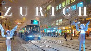 ZURICH SWITZERLAND 🇨🇭 Christmas Markets amp Snowfall Walking tour 4K Spirit of winter [upl. by Aynav]