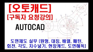 구독자 요청강의  오토캐드 실무 도면제도 원형 대칭 배열 패턴 회전 각도 치수 넣기 현장캐드 부품제도 실무 캐드 단축키 도면 해독 등 [upl. by Ymorej]