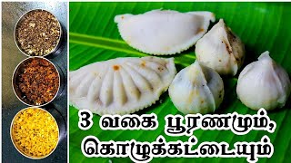 3 வகை பூரணமும் கொழுக்கட்டையும் kozhukattai recipe in tamil  sweet poorna kozhukattai  Modak tamil [upl. by Enelad]