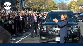 Kamala Harris cheered on by staff as she arrives back at the White House [upl. by Alliuqet982]