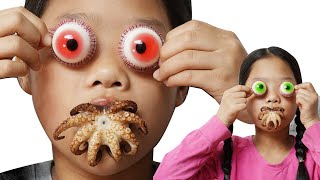 Mukbang 주꾸미 Webfoot Octopus 눈알젤리 Eyeballs Jelly TwinRoozi Family 쌍둥이루지 가족 먹방 [upl. by Ezirtaeb]