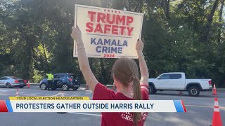 Opposers protest outside of Vice President Harris rally [upl. by Ennairda]