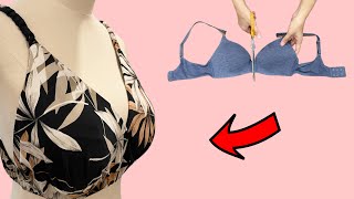 Dont throw away old bras See what I did with it  Bikini bra cutting and sewing [upl. by Karlotte]