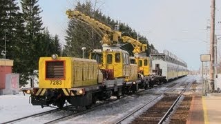 Дрезины МПТ4 с Финнским поездом для контактной сети  MPT4 draisines with Finnish catenary train [upl. by Amieva]