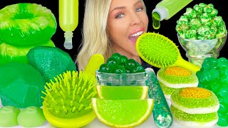 ASMR MUKBANG Green Desserts Edible Hairbrush Pineapple Jelly Edible Diamonds Syringe Drink 먹방 [upl. by Girand]