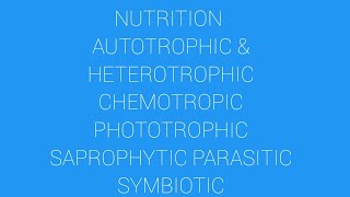 Nutrition autotrophic chemotropic phototrophic holozoic parasitic saprophytic symbiotec [upl. by Eiramlirpa]